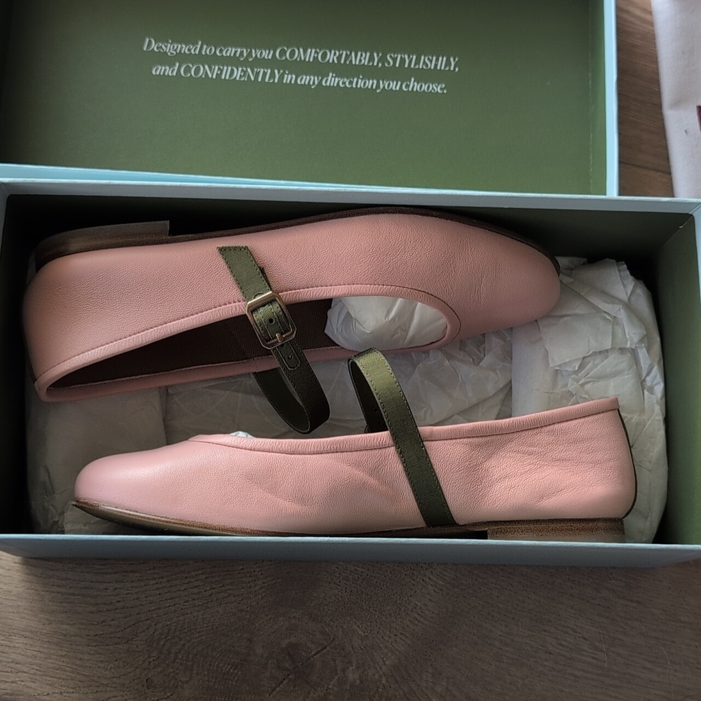 Margaux Pink Flats with Green Strap - Picture 2 of 6